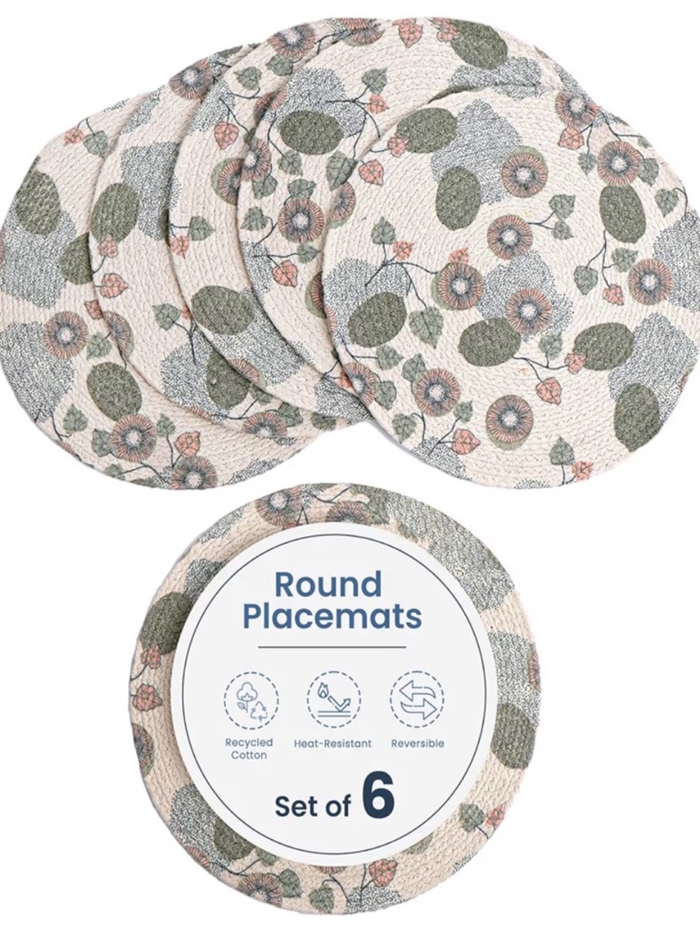 The Fine Living Co. Kiwi Printed Boho Braided Cotton Placemats (Set of 6 13.5”)